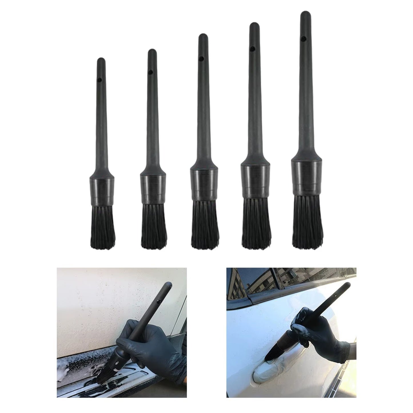 1/5X Car Detail Cleaning Brush Car Detailing Brush Set 5 Sizes for Cleaning Car Interior Air Vent Automotive Brushes Kit Black